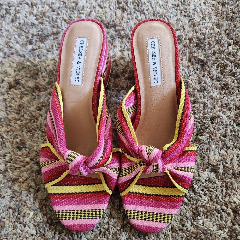 Chelsea & Violet Gia Striped Knot Block Heel Mule Sandals 6.5